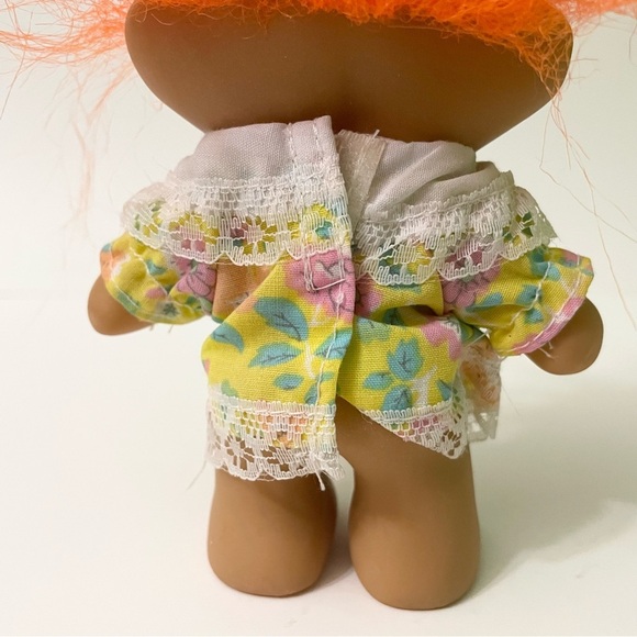 Vtg Troll Doll with Orange Hair and Floral Dress - Picture 8 of 16